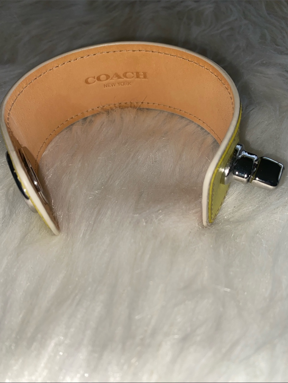 Coach Yellow Leather Turnlock Cuff Bracelet - Picture 2 of 3